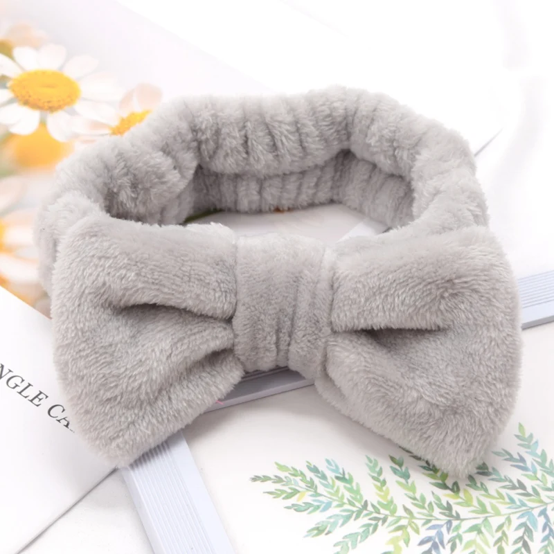 Soft Bow Headbands SPA Yoga Big Solid Color Coral Fleece Elastic Hair Bands Women Washing Face Cute Makeup Hairband Accessories 2