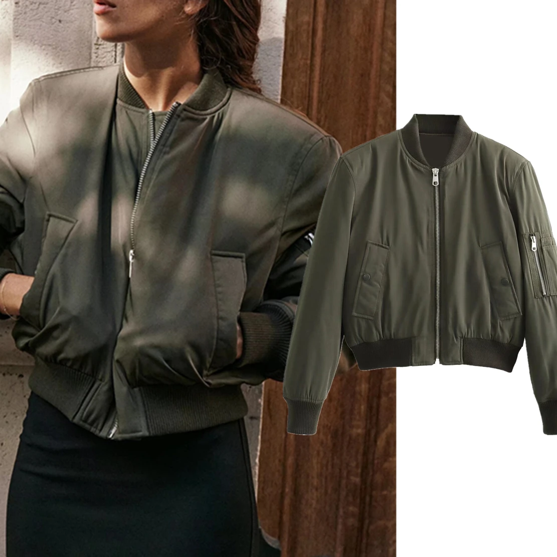 

Maxdutti For Winter American Boyfriend Style Vintage Bomber Jacket Army Green Zippers Parka Coat Women Tops