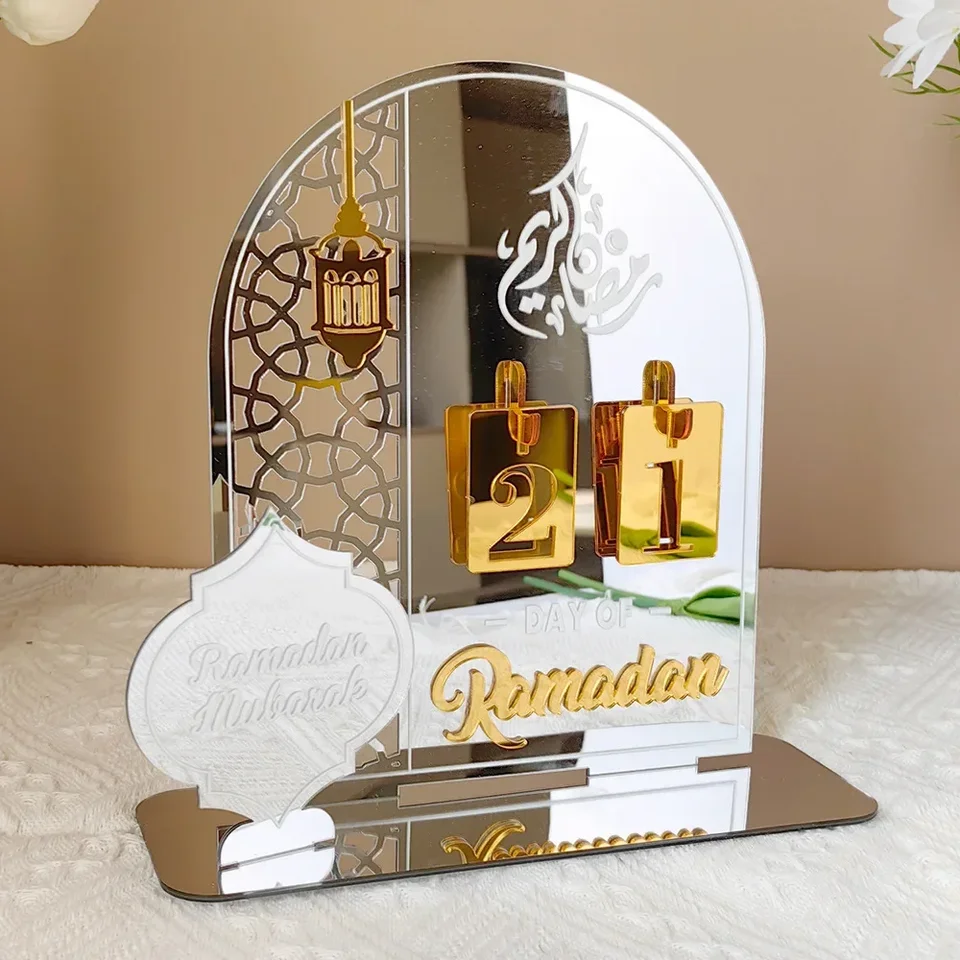 Calendario per il conto alla rovescia in acrilico Ramadan Regali Calendario del Giorno del Ramadan con base che sostuisce i numeri Ramadan Mubarak Islam Giorno dell'Avvento  15