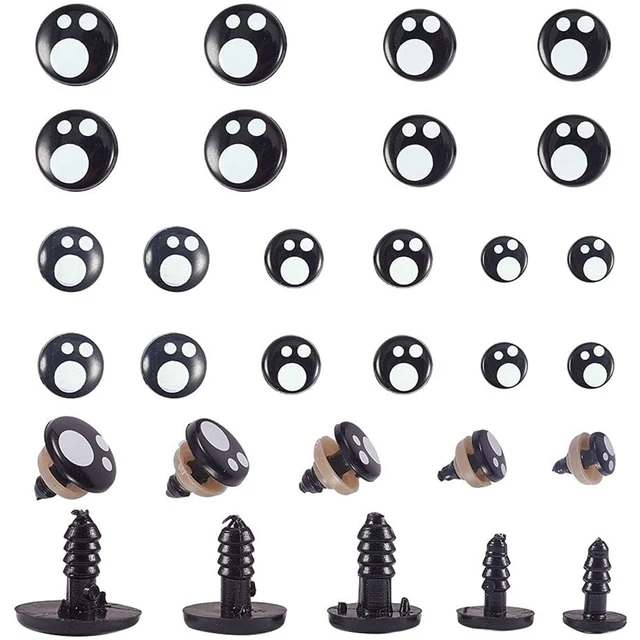 200pcs Safety Eyes,5 Sizes Plastic Doll Eyes for Amigurumi Resin Craft Eyes  with Washers Black Stuffed Toy Eyes Plastic Safety Crochet Eyes for