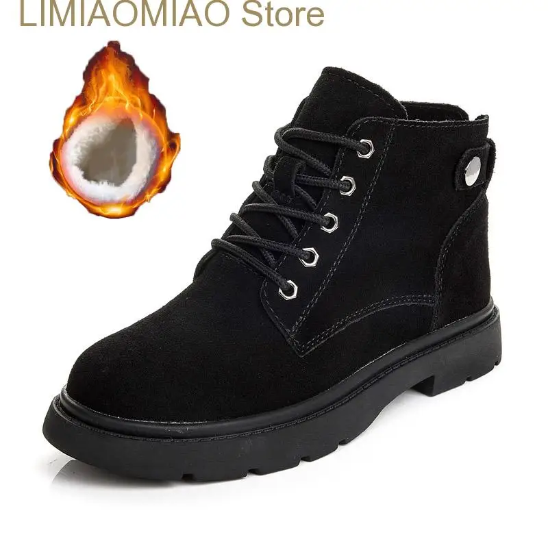 New Genuine Leather Women Autumn  Boots Cow Suede Winter Retro Ankle Boots Motorcycle Ladies British Style Booties