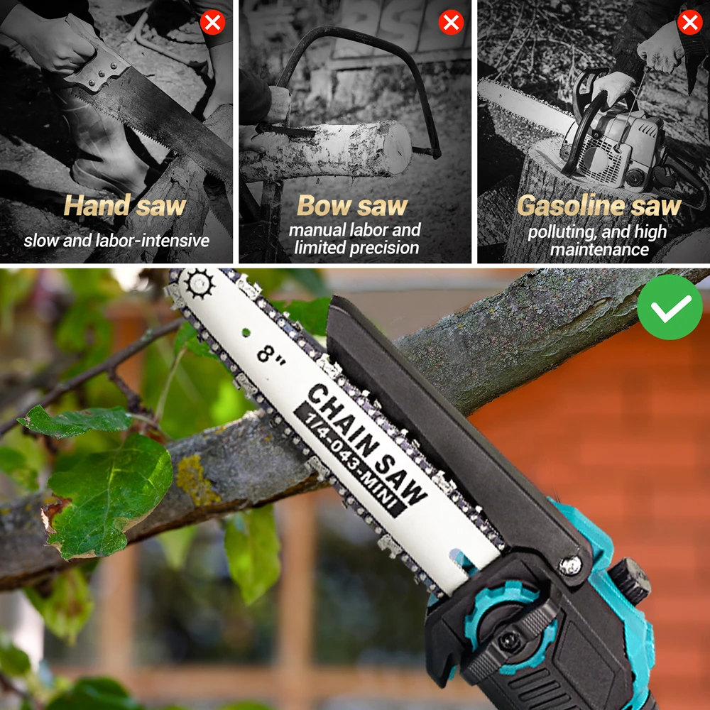 Mini Chainsaw Electric Chainsaw Electric Saw Brushless Chain Saw 3000W 8 Inch Cordless Mini Handheld Pruning Saw Woodworking Electric Cutting Tool For Makita 18V Battery