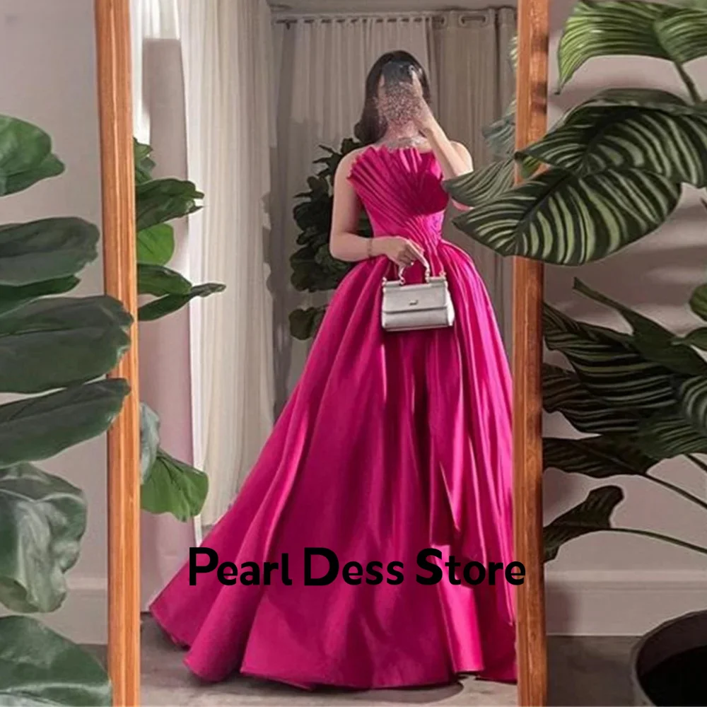 

Rose Pink Silk Evening Dress Strapless A-line Ball Dress 2024 Ball Dress Party Dress Sleeveless