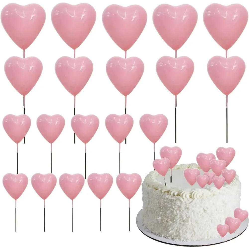 20 Stück rosa 3D-Herz-Kuchendekorationen – Schaumstoff-Kuchendekorationen für selbstgemachte Kreationen, Geburtstagskuchen und besondere Anlässe – elegantes Herz