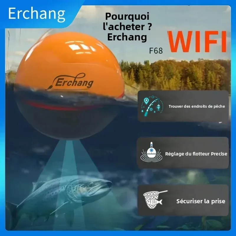 Erchang F68 Sondeur WiFi 100m pour iOS Android - Échosondeur Sans Fil Pêche Mer Lac