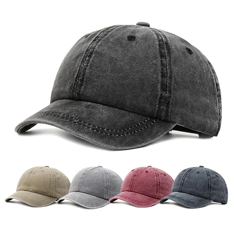 

Short Brim Washing Material Adjustable Men Baseball Cap Sun Protection Solid Color Unisex Dad Hat Peaked Cap