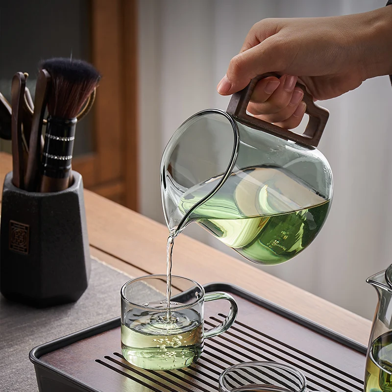 GIANXI Wooden Handle Tea Cup High Borosilicate Glass Tea Dispenser Chinese Fair Cup Filter Chahai Kung Fu Set