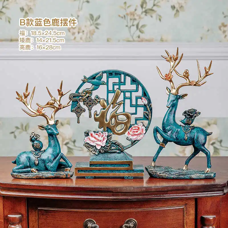 New Chinese deer ornament gift box three-piece set living room office TV wine cabinet creative gift desktop decoration