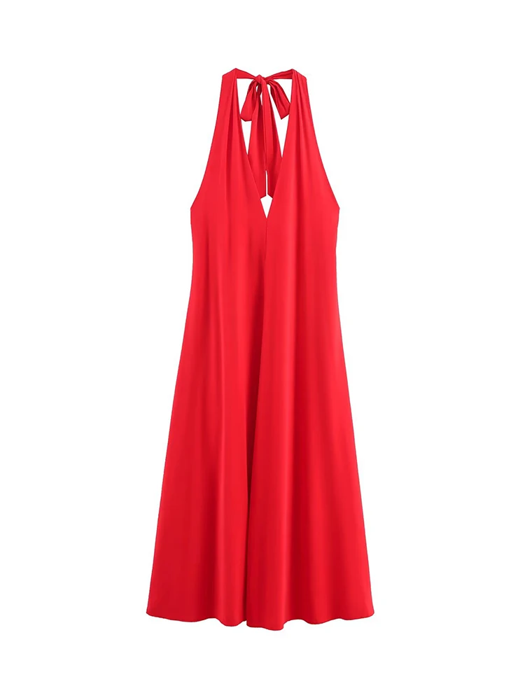 TFMLN Women's Sexy Halter A-line Long Dressess Elegant Lace Up Backless Sleeveless Oversize Dress Ladies Summer New Party Robes