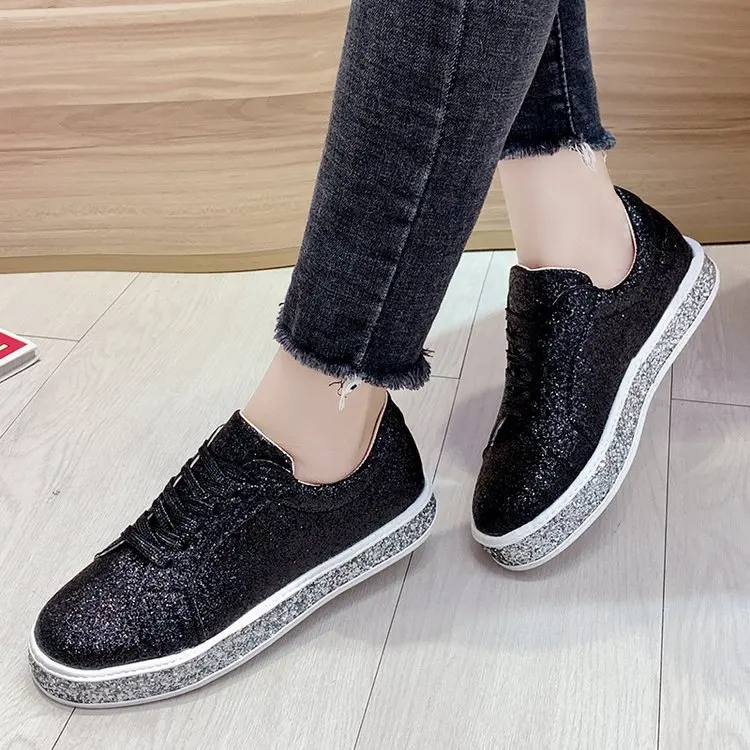 

Women's Loafers Spring Autumn Leisure Rhinestone Sequin Thick Sole Lazy Shoes Large Size Rubber Anti-slip Female Flat Sneakers