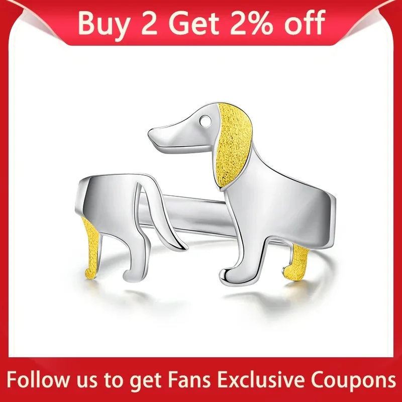 925 Sterling Silver Cute Dachshund Dog Adjustable Rings For Women Original Fashion Dating Jewelry Female Gift silver ring silver rings