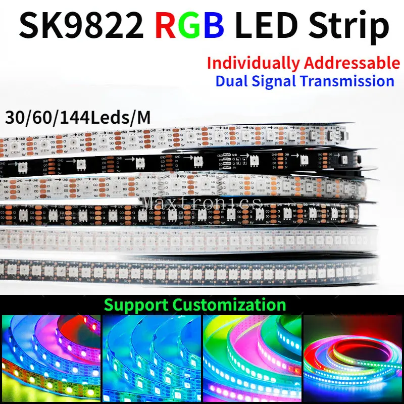 RGB DC5V 1M/5M SK9822 светодиодный Strip аналогична APA102 30/60/144LED/M, передача двойного сигнала Отдельно Индивидуально Адресуемая