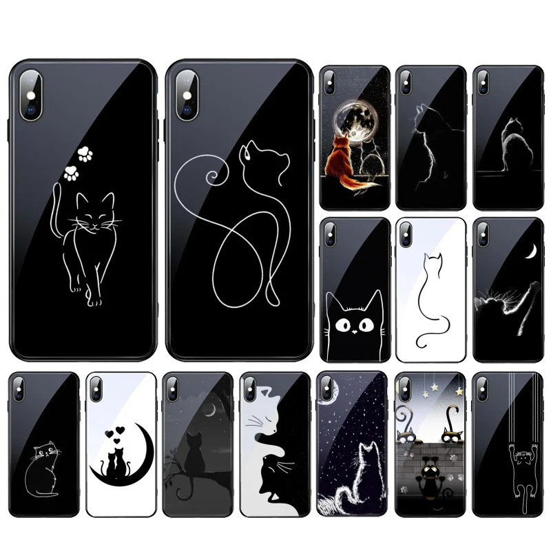 

Black Cat Glass phone case For iphone 15 14 13 Pro Max 12 11 Pro Max XS Mobile Phone Case Funda