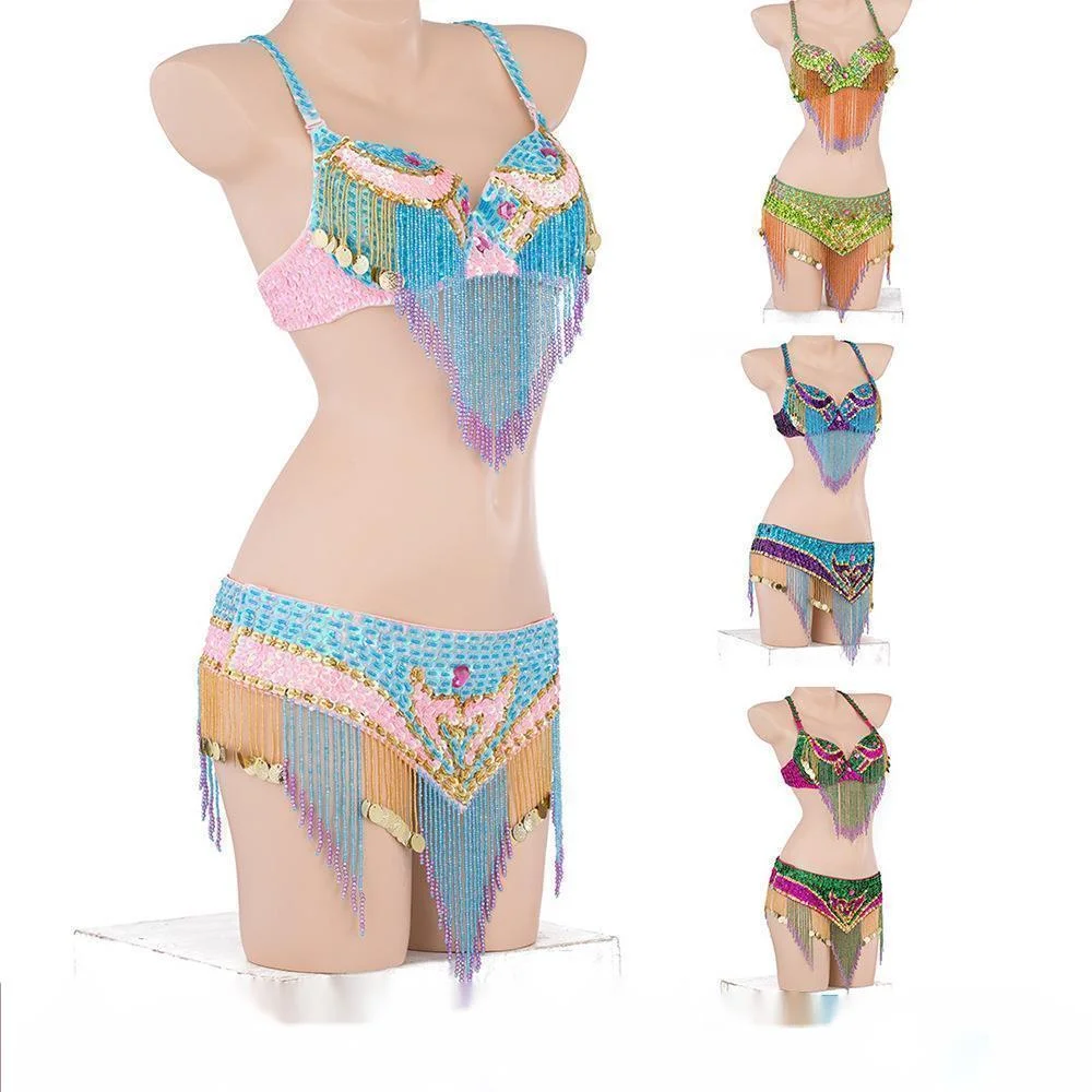 

Halloween Bellydance Costume Tassel Beaded Indian Dancing Bra Waist Seal Stage Performance Belly Dance Suit Egyptian Sexy
