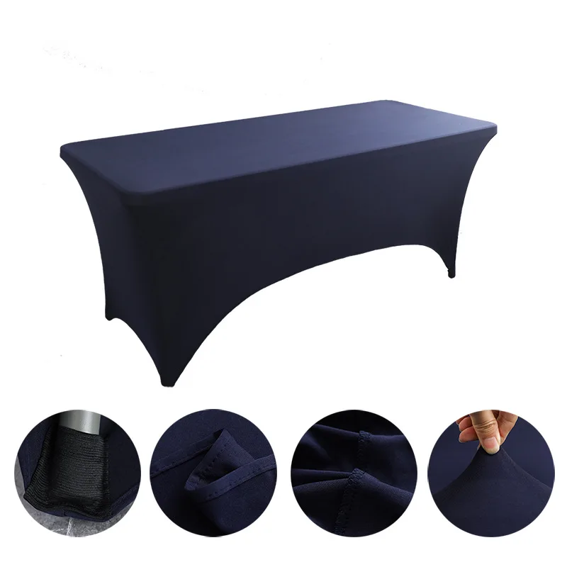 8 Ft Black Spandex Tablecloth - Stretch Fitted Rectangular Cover For Events