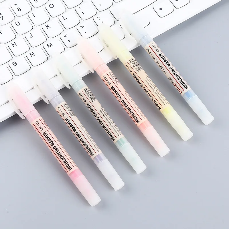 더블 헤드 하이라이터 펜 세트, 형광 마커, 아트 마커, 일본 귀여운 카와이 문구, 박스 당 6 색, 5 색