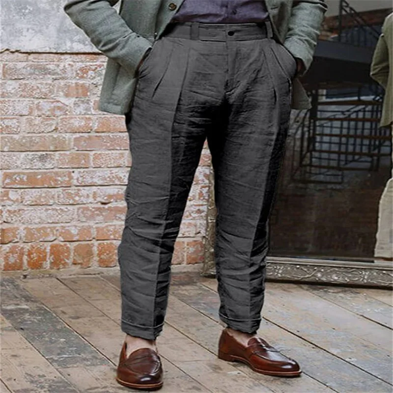 Vintage Men Cotton Linen Pants Breathable Comfort Soft Straight Trousers Summer Thin Casual Loose Fat Pants Oversized US Size 4