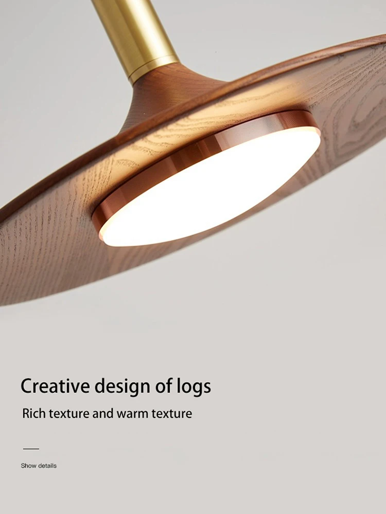 Led Pendant Lamp Walnut Wood Bedroom Bedside Chandelier Creative UFO Light Japanese Restaurant Lighting 110V 220V Eye Protection