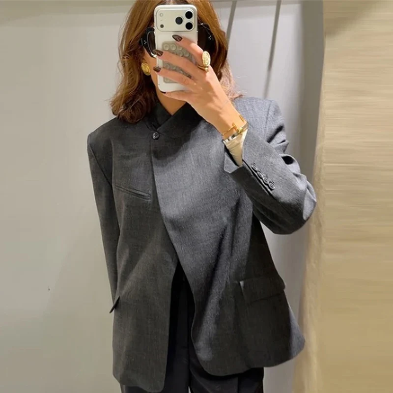 Décontracté femmes Blazer manteau pantalon costumes manches longues revers fendu solide vestes dame 2025 automne décontracté femme rue vêtements d'extérieur