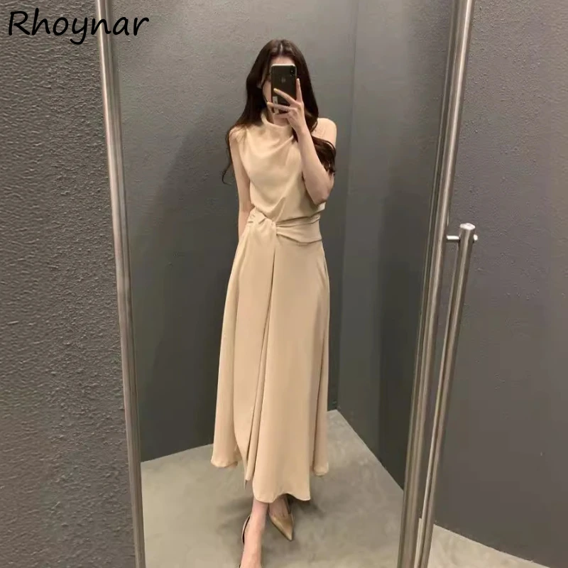 

Sleeveless Dresses Women Summer Simple Daily Designed Pile Collar Bandage Slim Elegant Temperament Korean Style Casual Prevalent
