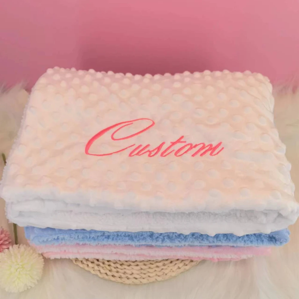 Baby Blanket Name Personalised Bubbled Fleece for Toddler Crib Bed Stroller Swaddle Newborn Birthday Gift