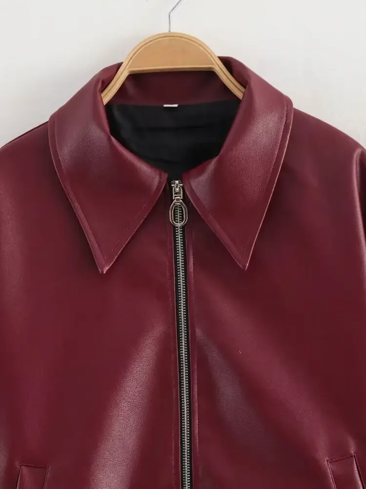 Suninheart Autumn Winter 2024 Women's Moto Biker Zipper Long Sleeve Jacket Faux Leather Jacket Outerwears Causal New in Coats 6
