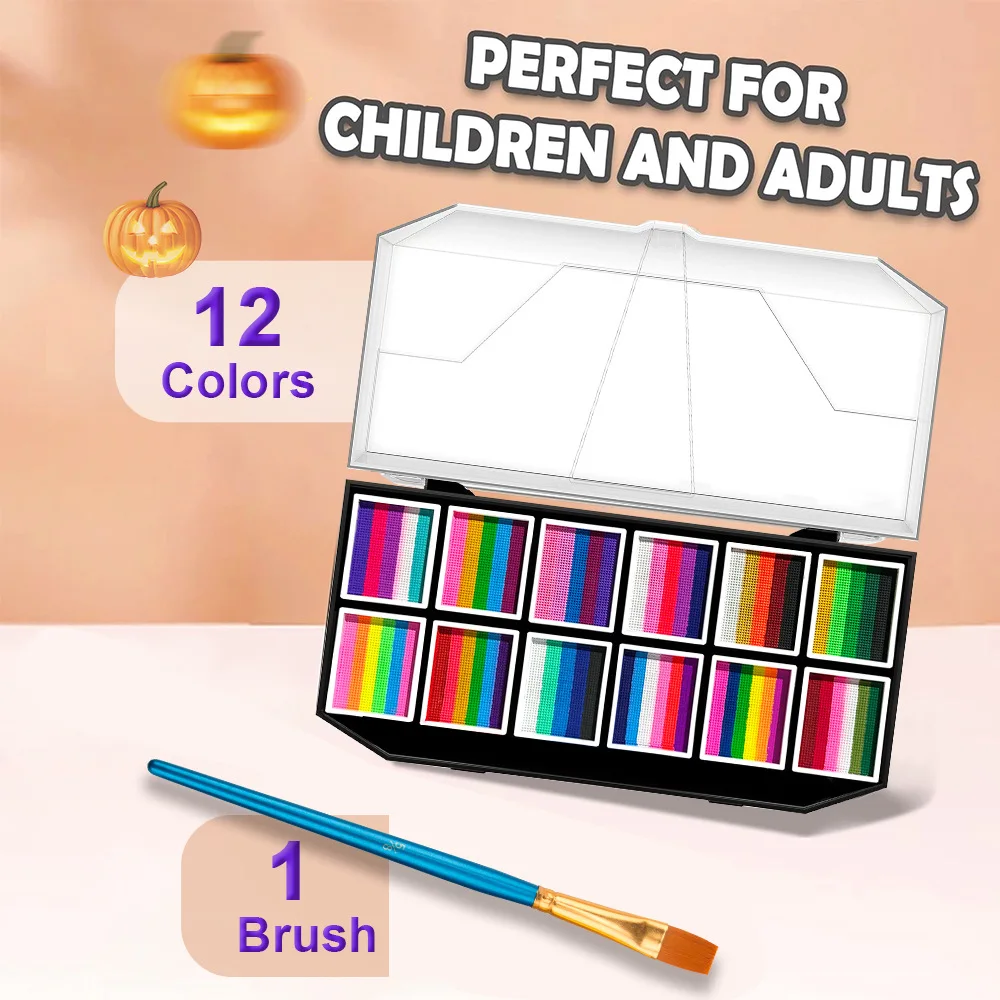 12 Grids Colors Rainbow Water-based Facepaint Body Painting Colorful Christmas Halloween Holiday Makeup Palette for Kids Adults 3