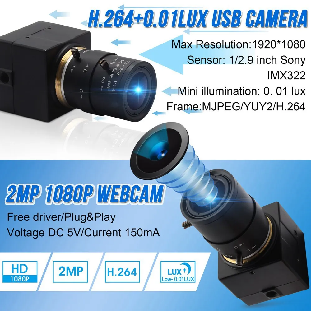ELP Zoom USB Camera Varifocal Manual Adjust 2MP