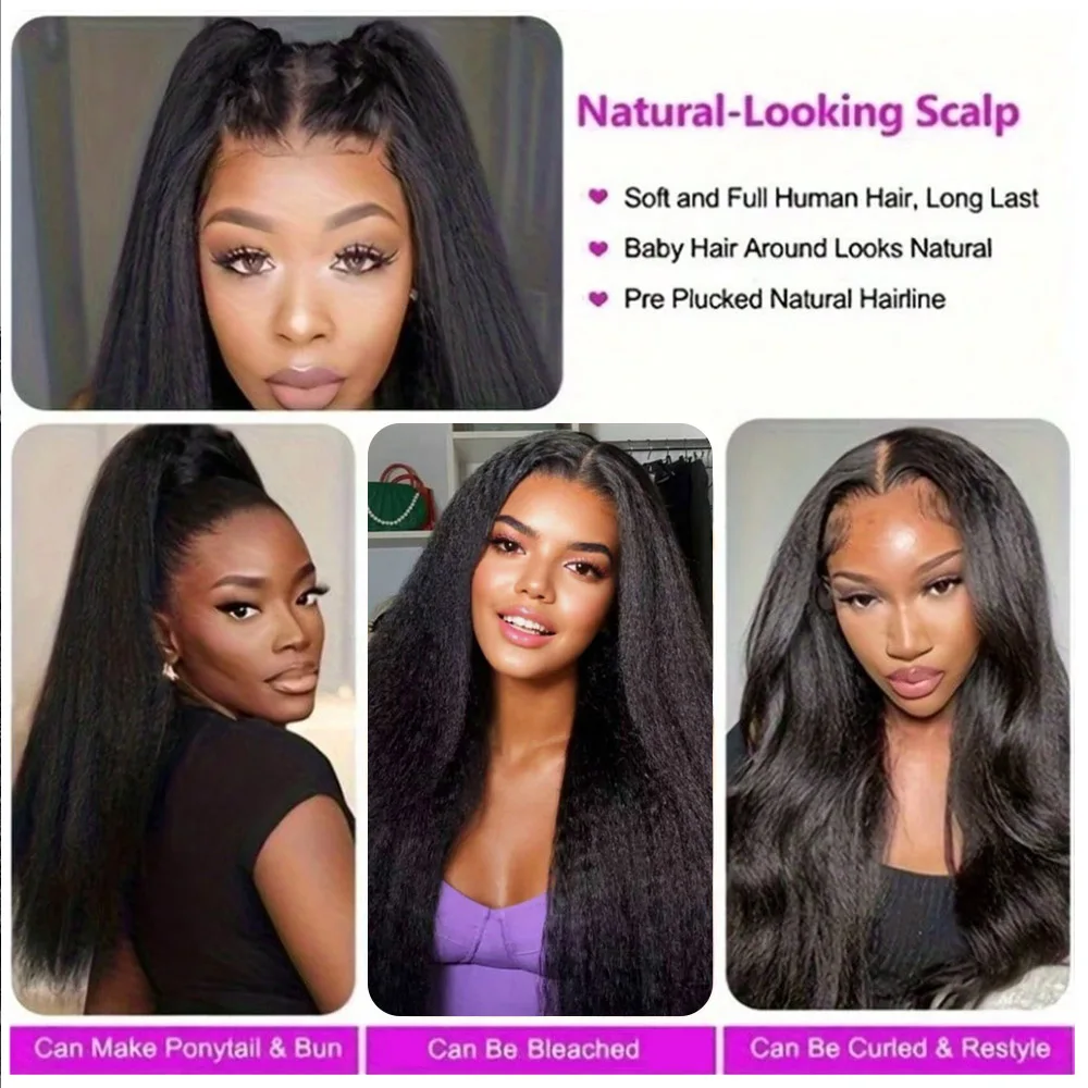 Kinky Straight Lace Front Wigs Human Hair 13x4 HD Transparent Lace Front Wig Human Hair Yaki Straight Wigs with Curly Baby Hair
