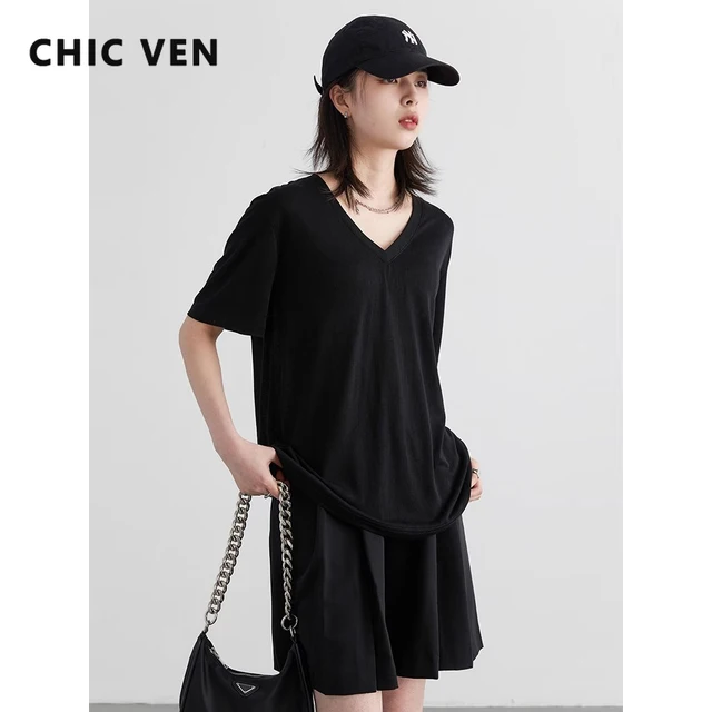 CHIC VEN femmes T-Shirts ample décontracté solide nouveau basique femme T-Shirts à manches courtes haut pour fille femme vêtements été 2025 1