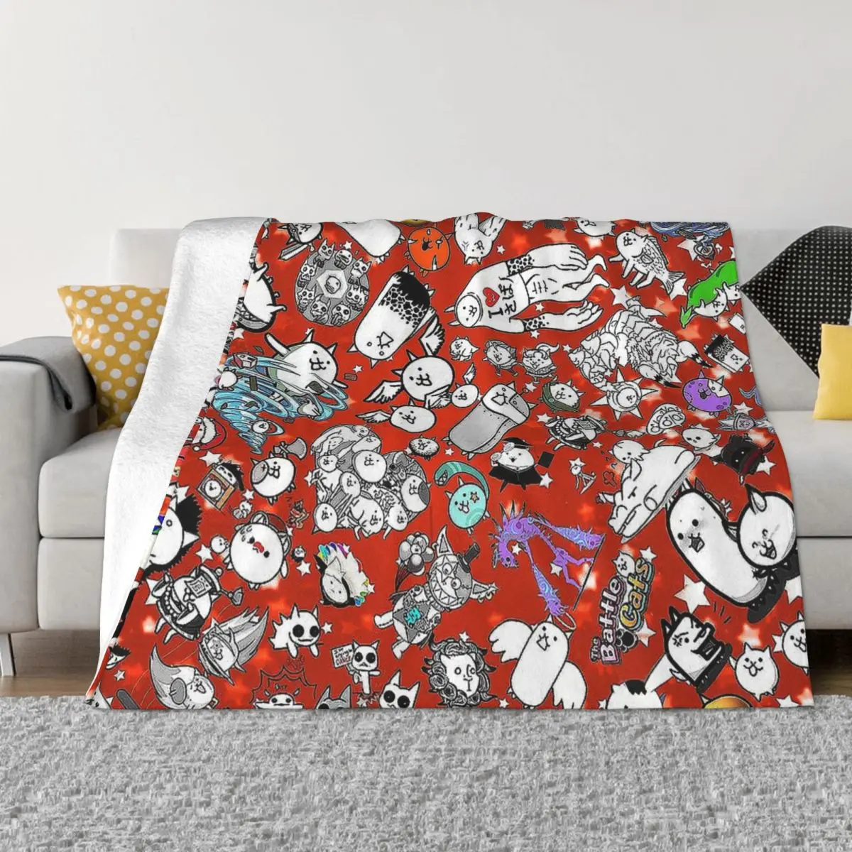 Cartoon Anime Blanket Flannel Spring Autumn Battle Cats Warm Throws For Winter Bedding