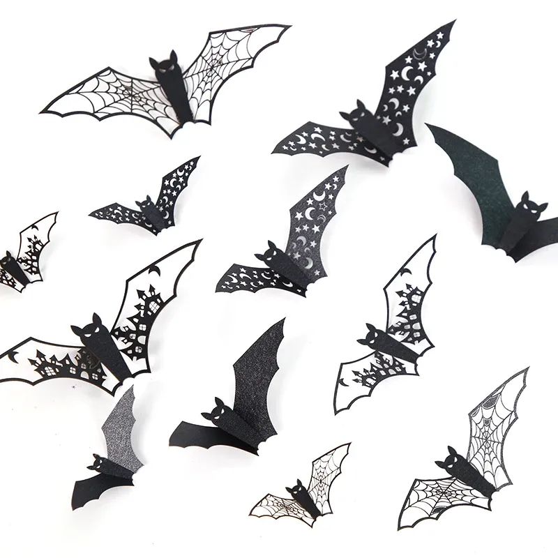 Mini Halloween Decoration 3D Bat Wall Stickers Hollow Out Black Bat for DIY Halloween Party Horror House Scary Decal Decor