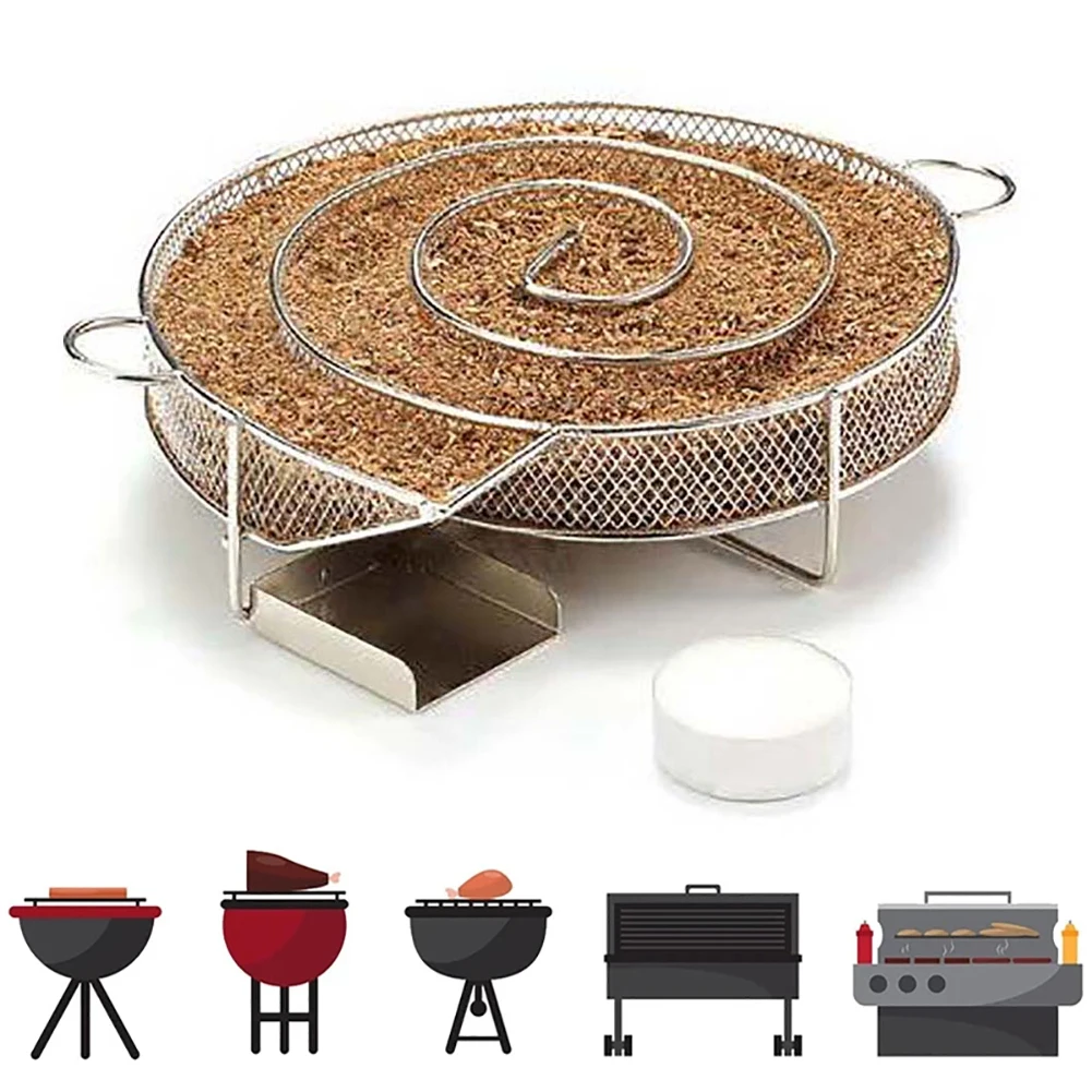 Smoker accessories Stainless Steel Cold Smoke Generator Round Smoke Basket For BBQ Grill Or Smoker Wood Dust Smoking Salmon Meat Burn Cooking Tool