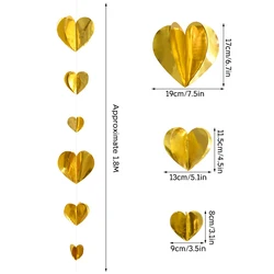 Elegant 1.8m Red and Gold 3D Heart Garland for Weddings, Bridal Showers, Parties, and Christmas Decorations (M02)