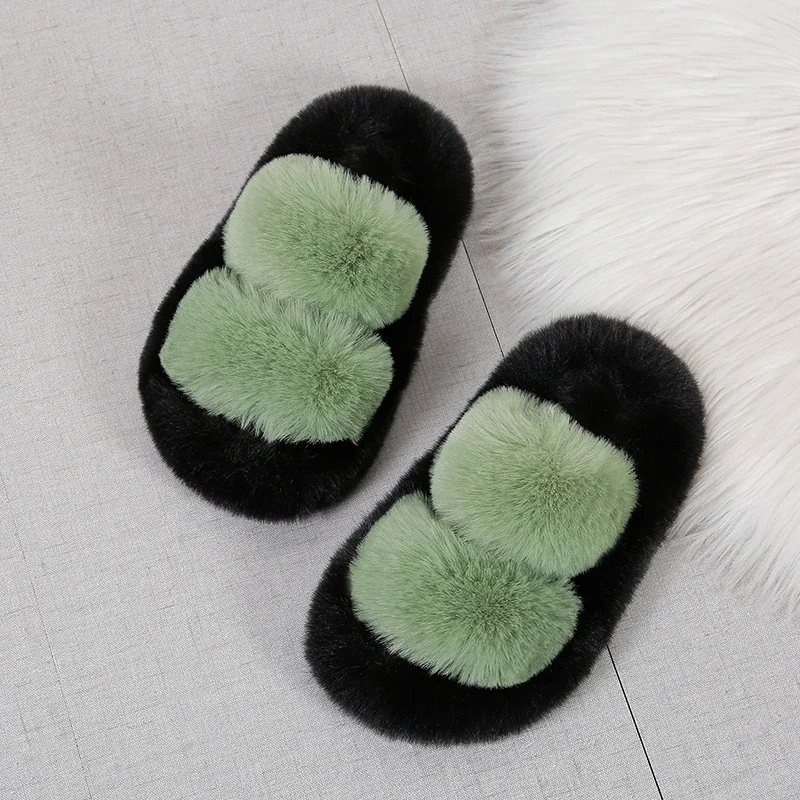 Classic Kids Fur Slippers Winter Warm Children Open-toe Fluffy Slippers Fashion Slip-on Girl Causal House Cotton Shoes Versatile