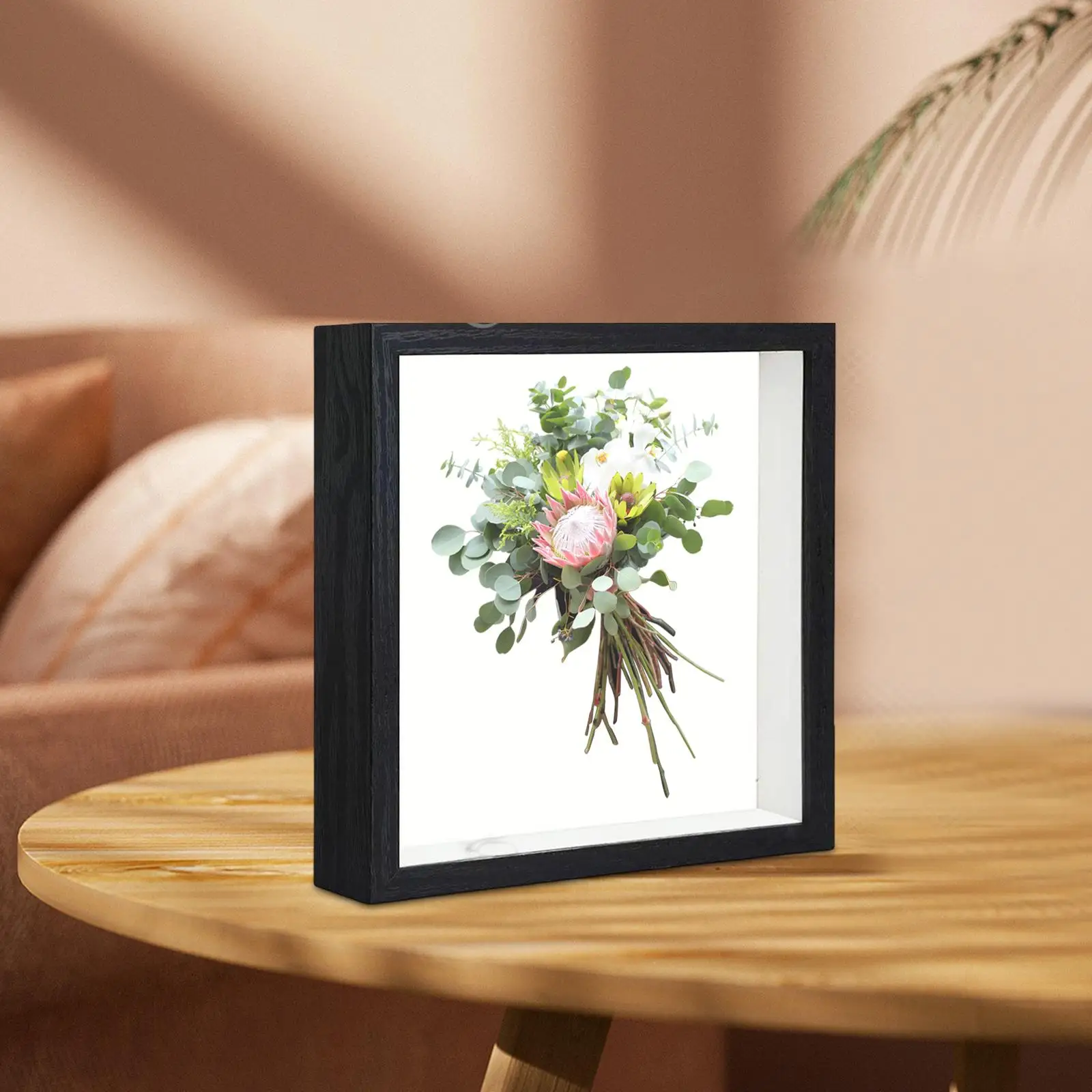 Shadow Box 8x8 Picture Frame with Deep Wooden Display Case for Flowers, Tickets,