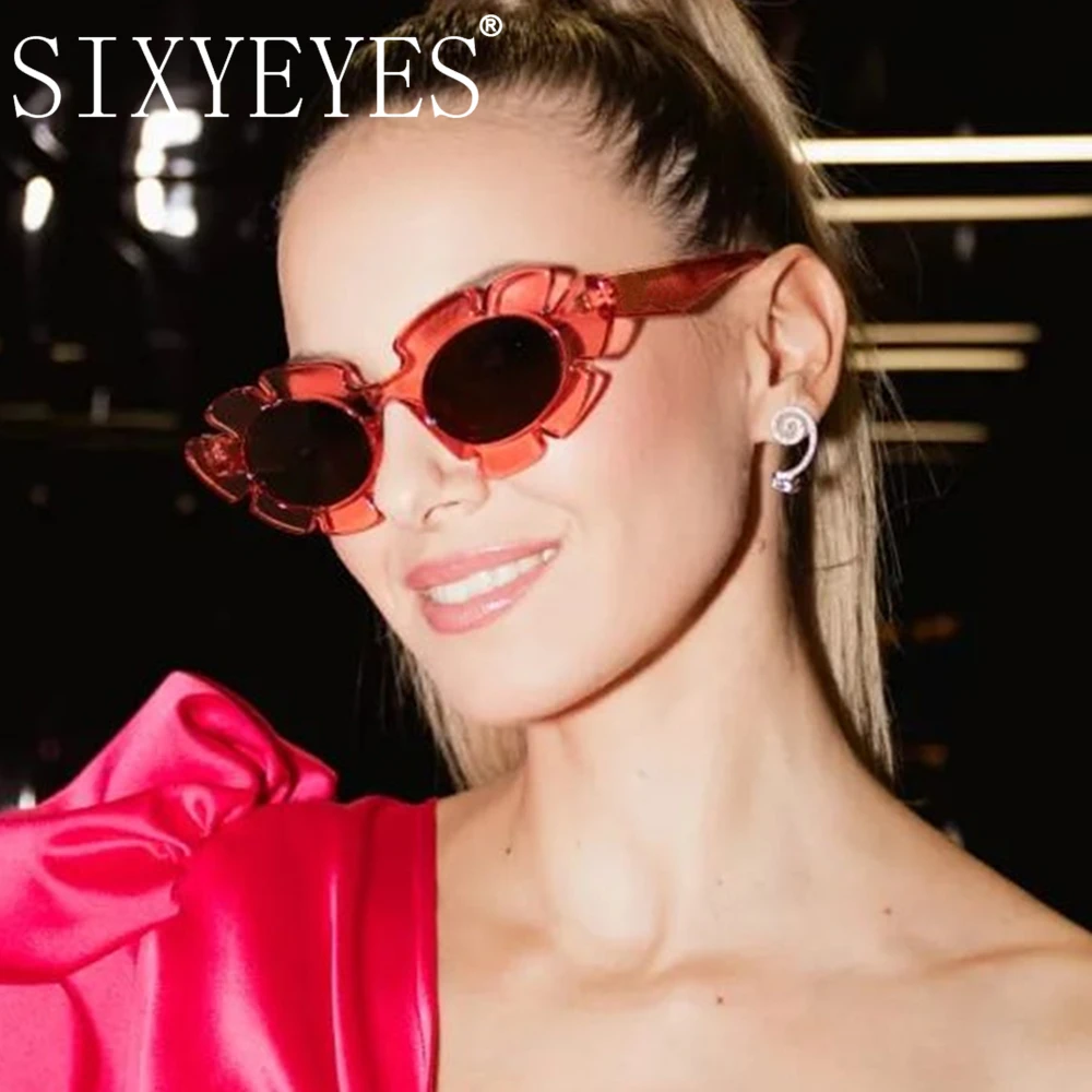 New Trendy Sun Flower Sunglasses Women Jelly Color Ladies Shades Cat Eye Luxury Brand Designer Sun Glasses Girls Oculos De Sol