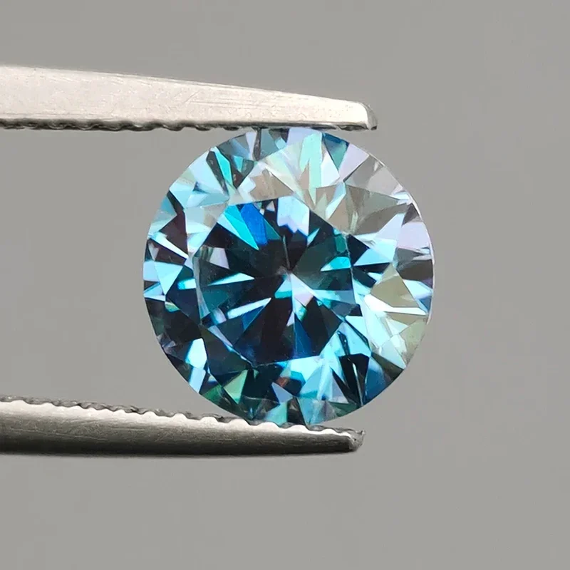 

Moissanite Round 8 Hearts & Arrows Excellent Sapphire Blue Colored GRA Certified Diamond Cut Pass Diamond Tester