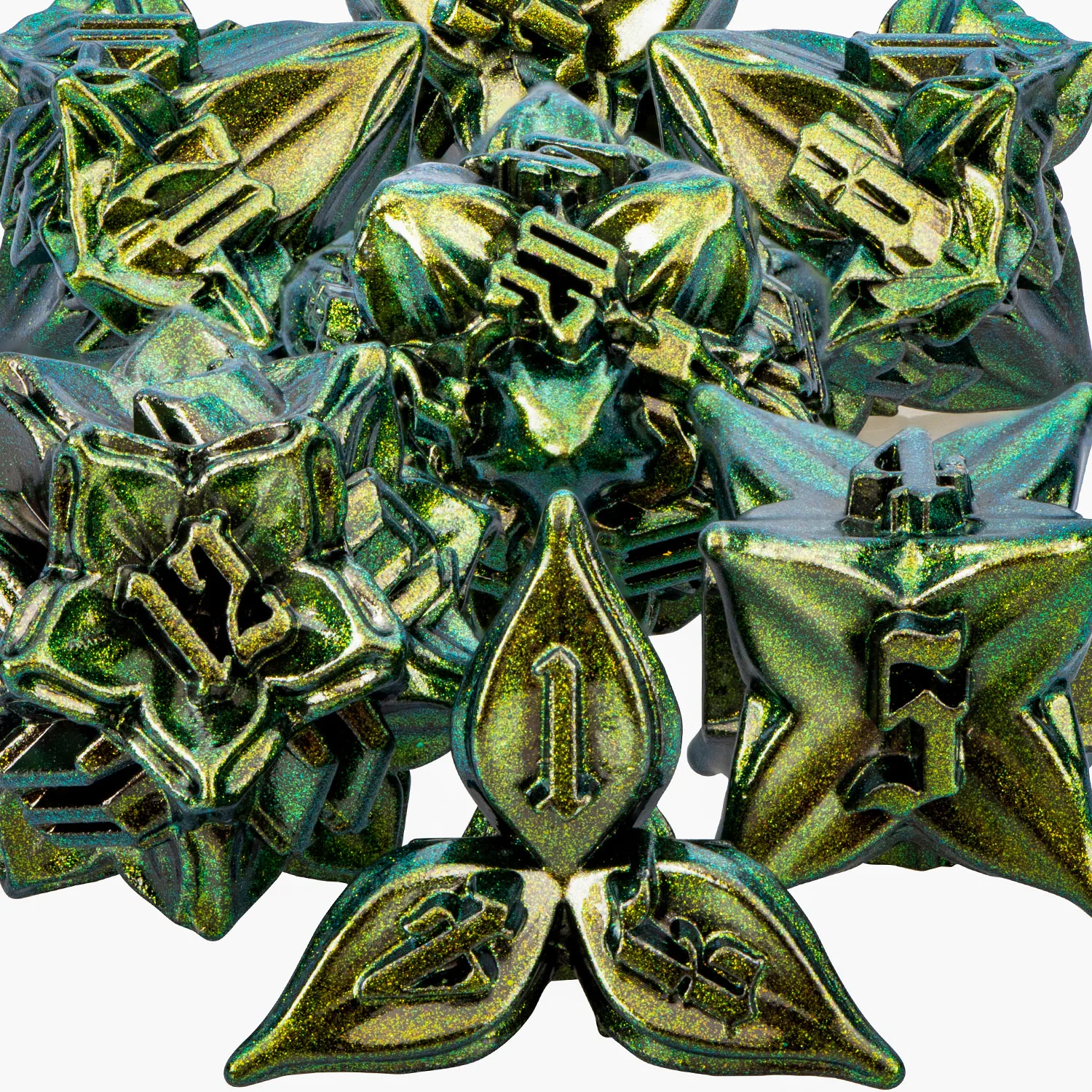 Dnd Metal Polyhedral RPG Dice Set For Dungeon and Dragon Pathfinder Role Playing Games D20 D12 D10 D8 D6 D4 D + D Retro Green game dice,dice set