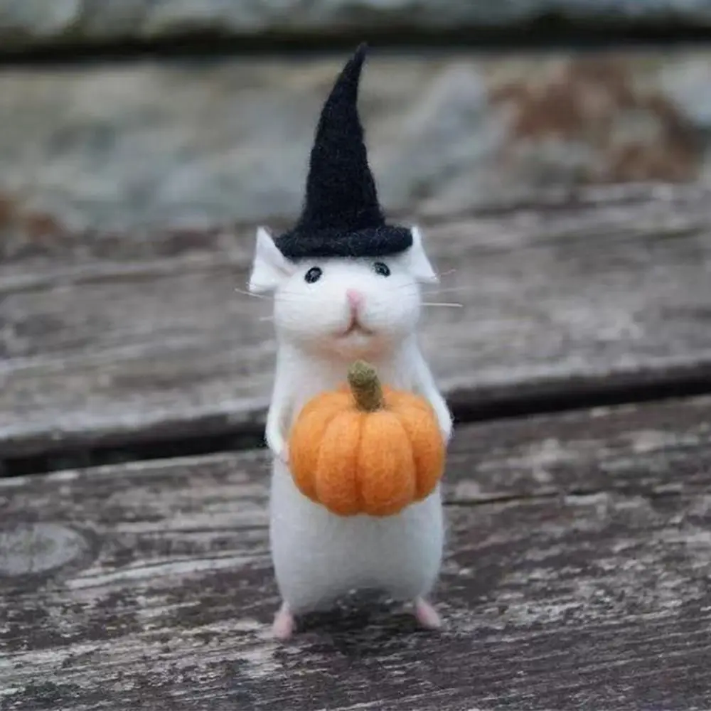 

Handmade Halloween Mouse Ornament with Xmas Hat Pumpkin New Cute Wool Felted Mouse Decoration Mouse Figurine Gift