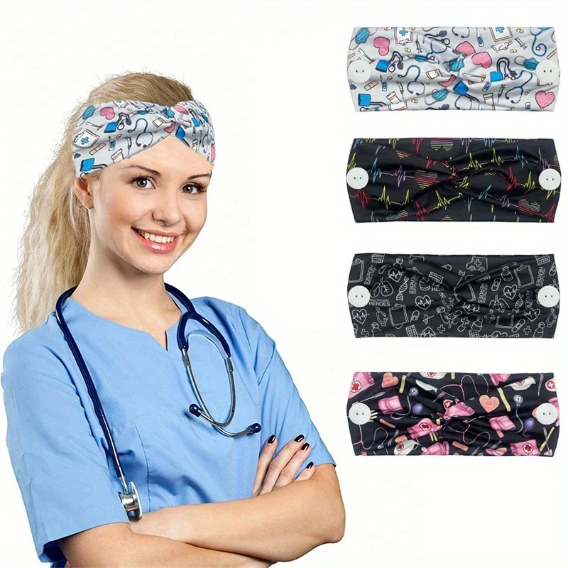 1-teiliges Krankenschwester-Stirnband für Damen mit Knopf, breites Stirnband, verwendet für Krankenschwestern, Ärzte, Schweißbänder, medizinische Versorgung, Sport, Yoga, Stirnband