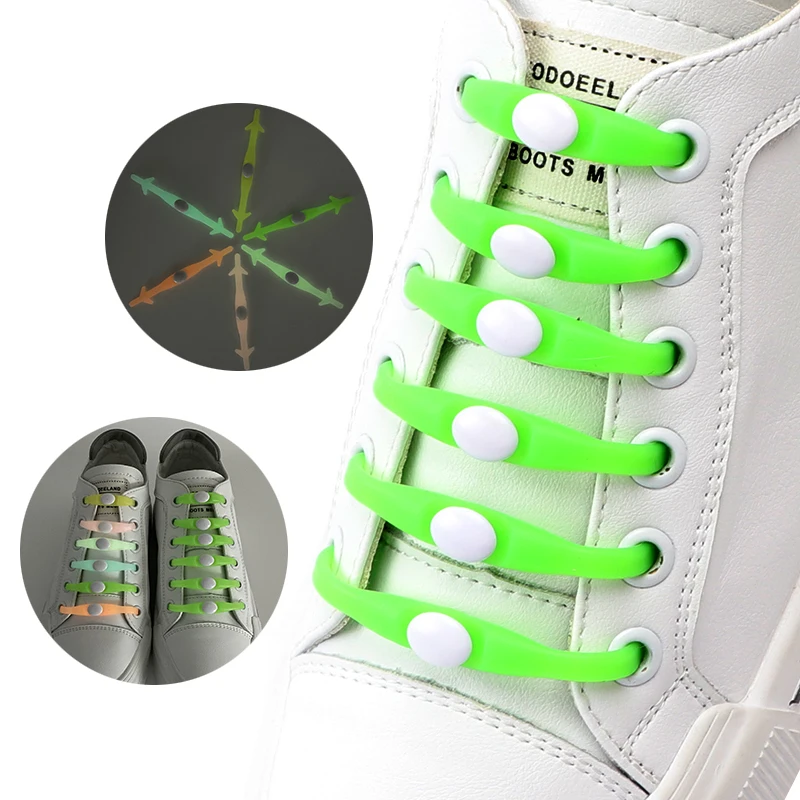 

12Pcs Colorful Silicone Shoelaces Without Ties Luminous Elastic Laces Sneakers Fluorescent Rubber Band Shoestring Accessories