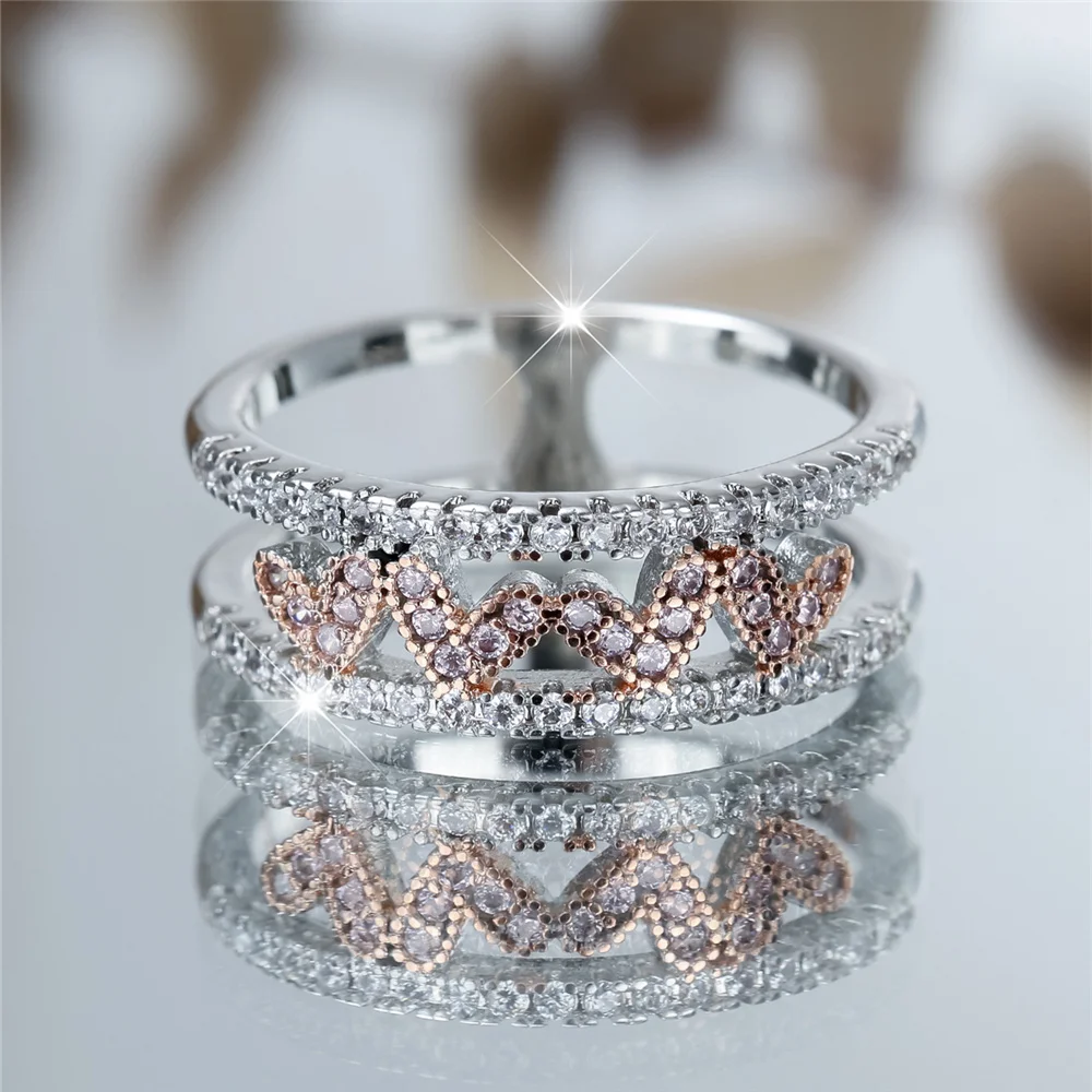 Crystal Female White Zircon Stone Engagement Rings For Women Silver Color Wedding Bands Jewelry Party Gifts