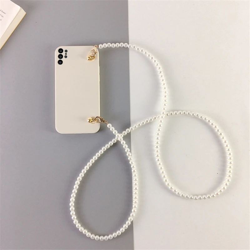 Luxury Pearl Crossbody Lanyard Chain Soft Case with Necklace Silicone TPU Cover