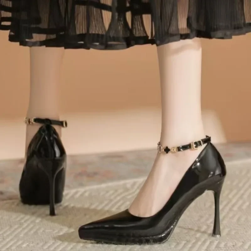 2025Autumn New Stiletto High Heels Women's Pointed Head Shallow Mouth Metal Chain Anti-slip Wear-resistant Single Shoes