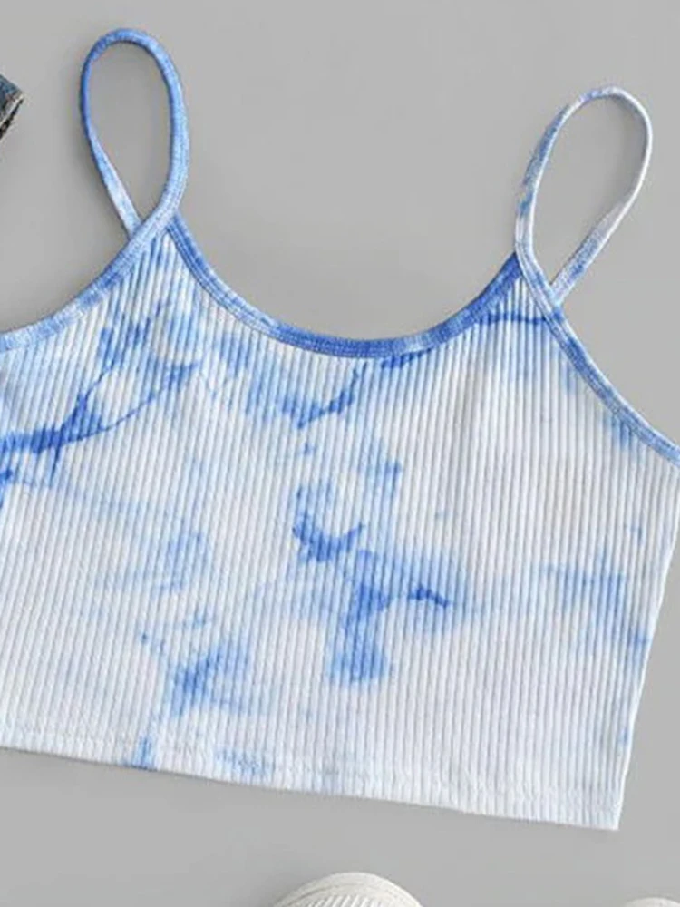 

Женская модная майка с принтом Tie Dye, сексуальные укороченные топы в рубчик, трикотажная туника, удобный базовый облегающий бюстгальтер, майка