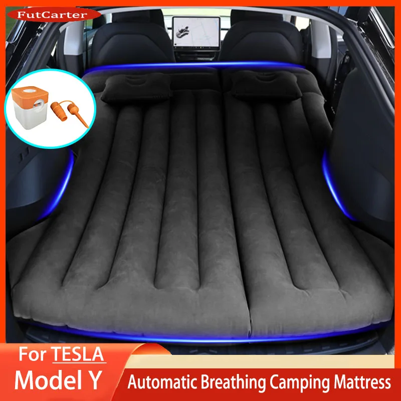 PVC Inflatable Air Mattress Outdoor Camping Inflatable Special Suede Fabric Car Travel Bed Tesla Model Y