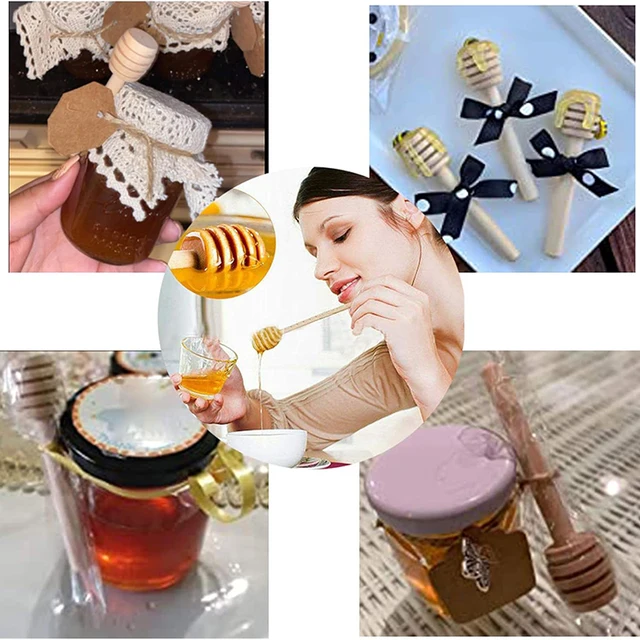 4 Agitatori E Cucchiai In Legno Per Miele - Set Naturale Per Mescolare E Servire