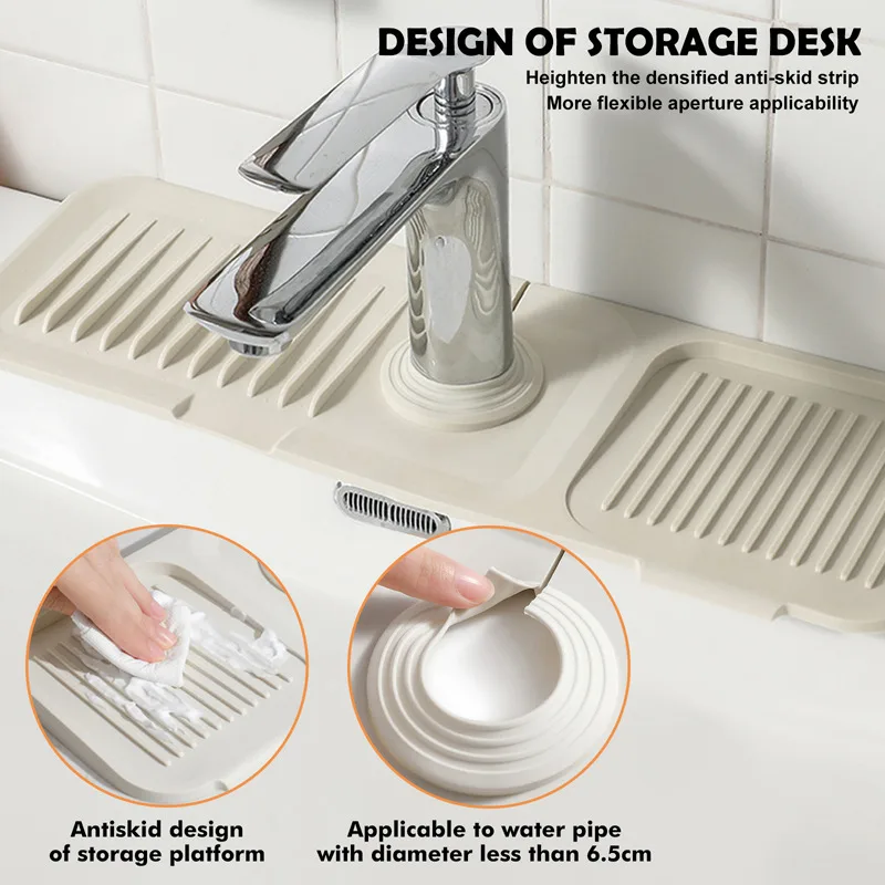 Silicone Faucet Mat Sink Splash Guard Faucet Drain Drying Pad Sponge Drain Rack Countertop Protector Bathroom Kitchen Gadget