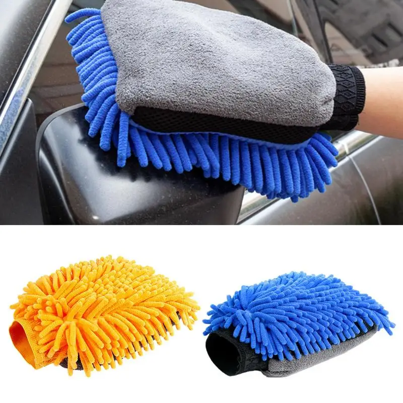 

Car Microfiber Car Washer Sponge Microfiber Gloves For vehicle Cleaning 3 In 1 Mitt With Chenille And Double Sided Coral Velvet